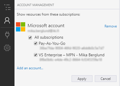 Select the Azure subscriptions you want to have available in Azure Storage Explorer