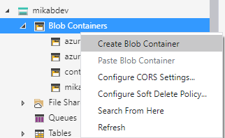 Create a new blob container.