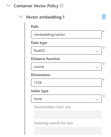 Configuring policy for Cosmos DB Vector Search.