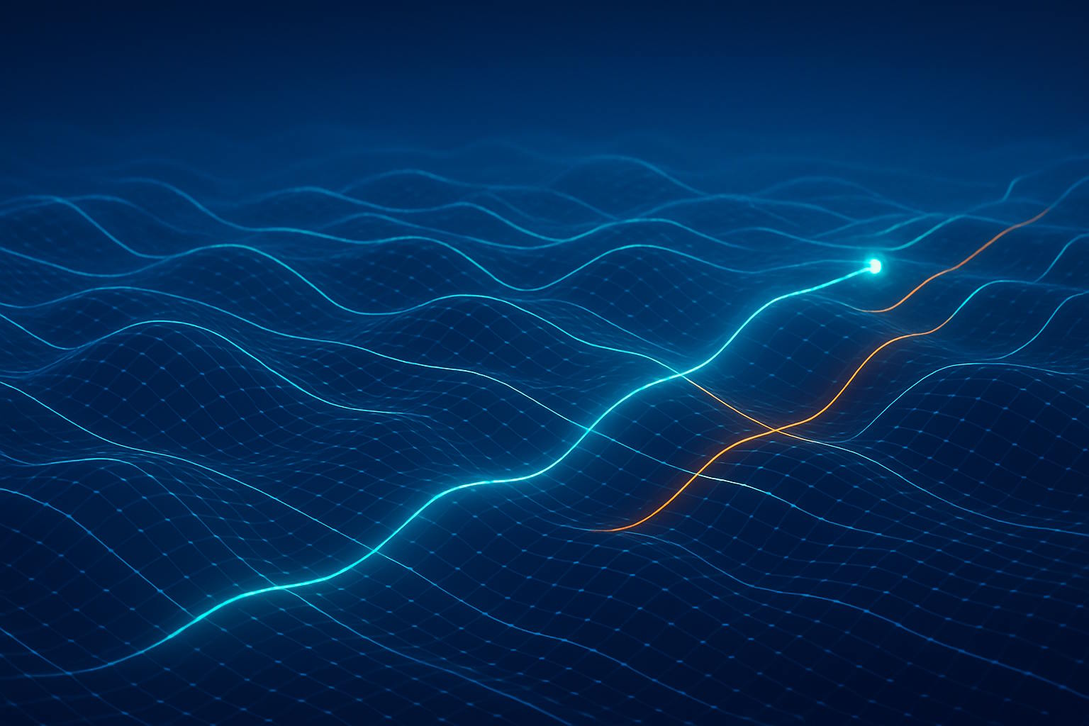 Abstract digital landscape showing paths of meaning representing vector search in Cosmos DB.
